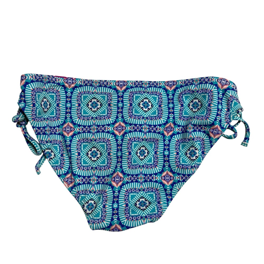 Athleta Swim Bikini Bottoms Teal Blue Geometric Print Side‎ Tie Women's Size S - Picture 2 of 5